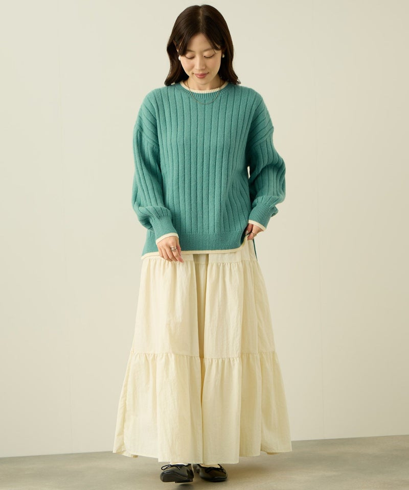 nAvy もちり もちもち 洗えるニット 配色クルーネック レディース商品画像-17