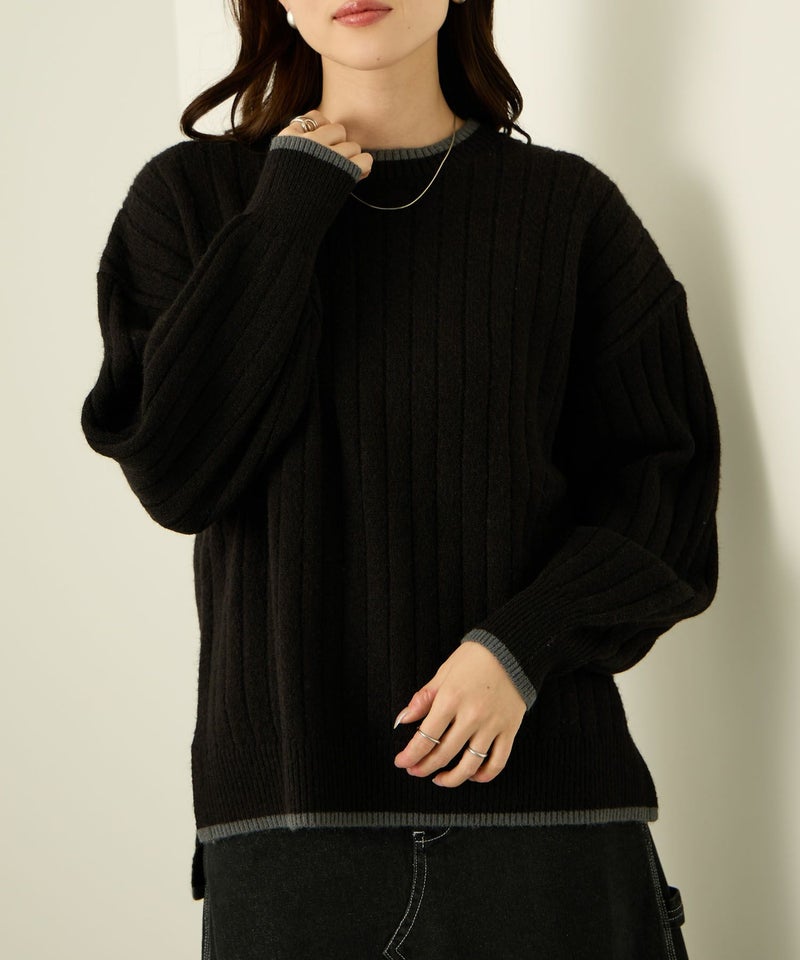 nAvy もちり もちもち 洗えるニット 配色クルーネック レディース商品画像-18