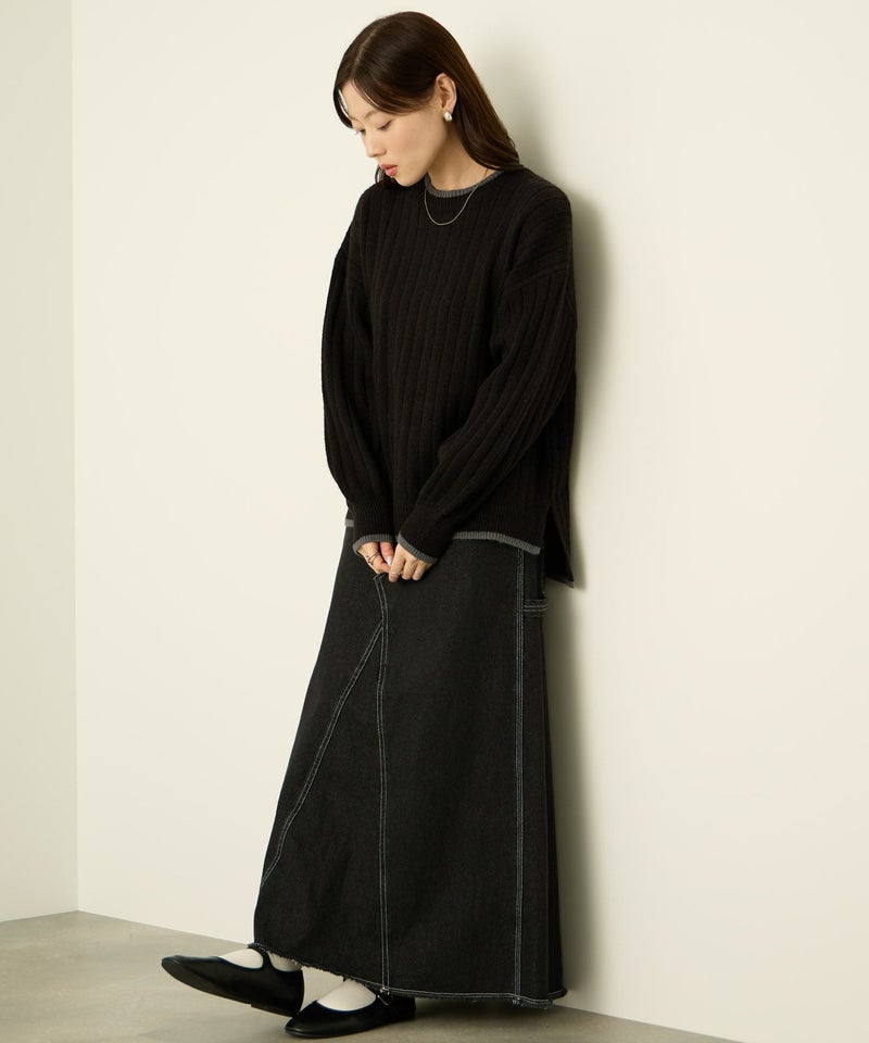 nAvy もちり もちもち 洗えるニット 配色クルーネック レディース商品画像-20