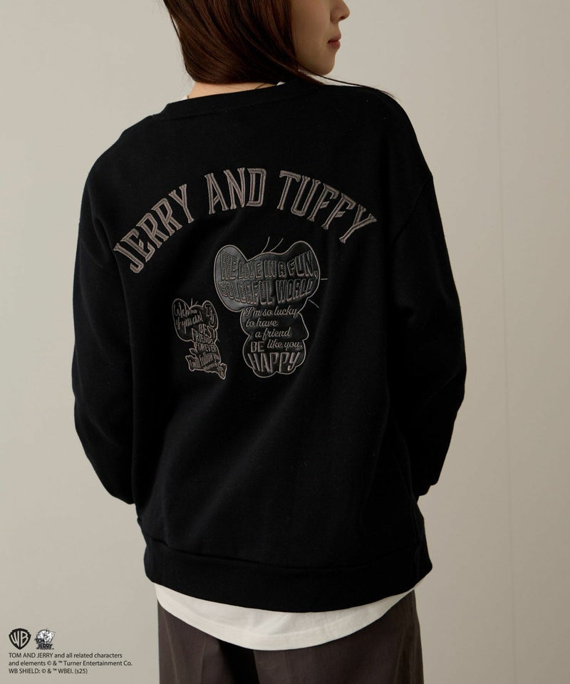 Tom and Jerry ジェリー タフィー 合皮刺繍トレーナー メンズ商品画像-1