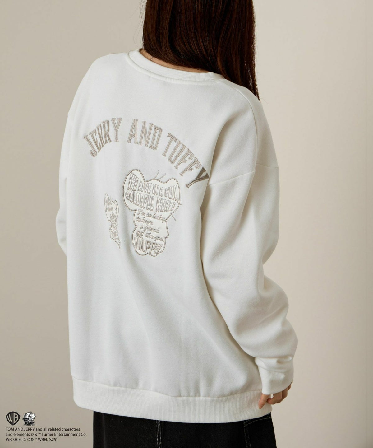 Tom and Jerry ジェリー タフィー 合皮刺繍トレーナー メンズ