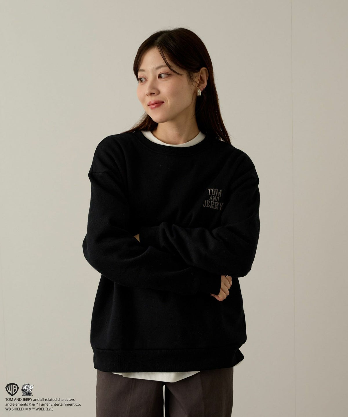 Tom and Jerry ジェリー タフィー 合皮刺繍トレーナー メンズ