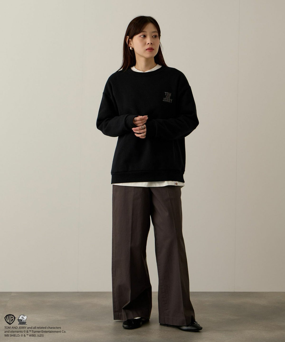 Tom and Jerry ジェリー タフィー 合皮刺繍トレーナー メンズ