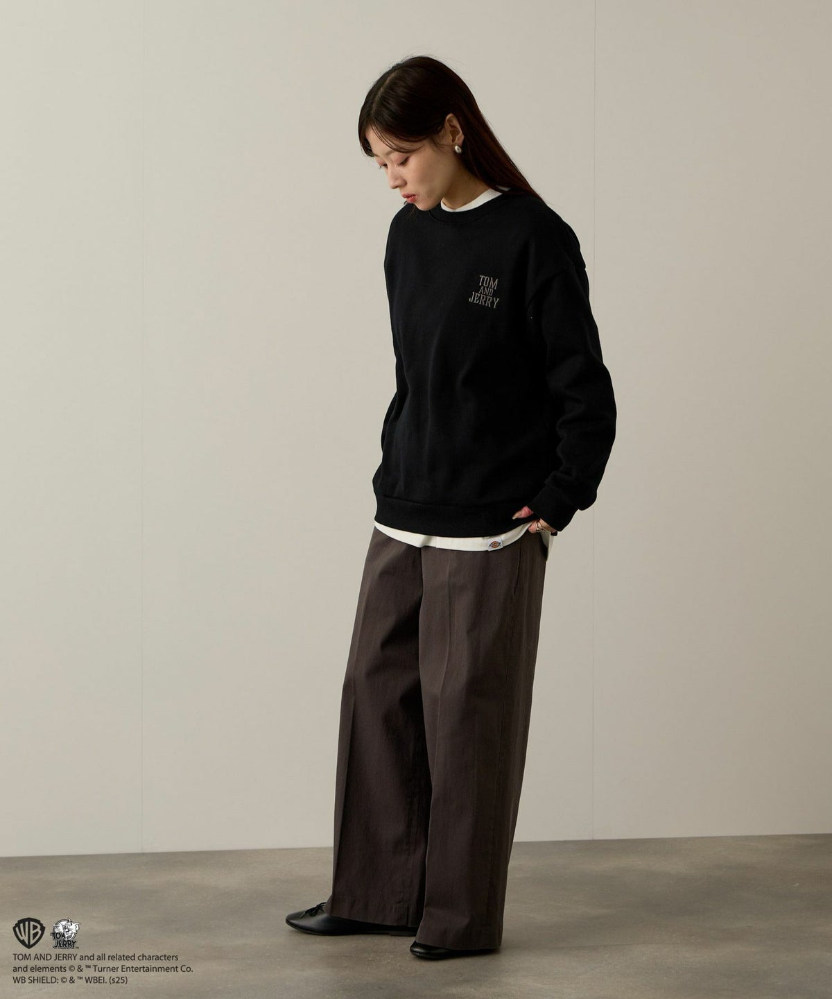 Tom and Jerry ジェリー タフィー 合皮刺繍トレーナー メンズ