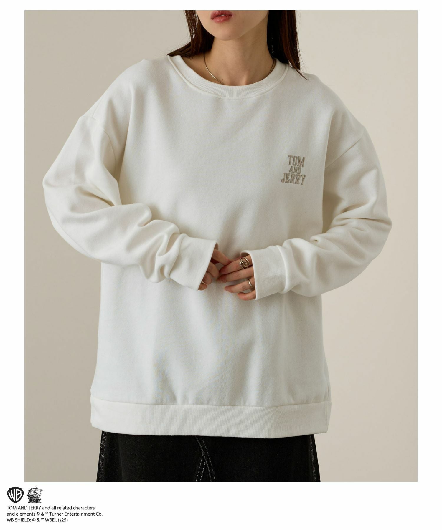 Tom and Jerry ジェリー タフィー 合皮刺繍トレーナー メンズ