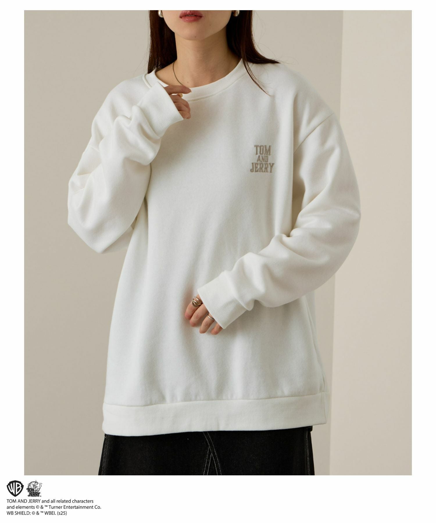 Tom and Jerry ジェリー タフィー 合皮刺繍トレーナー メンズ