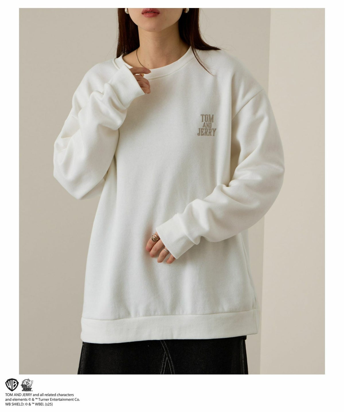 Tom and Jerry ジェリー タフィー 合皮刺繍トレーナー メンズ