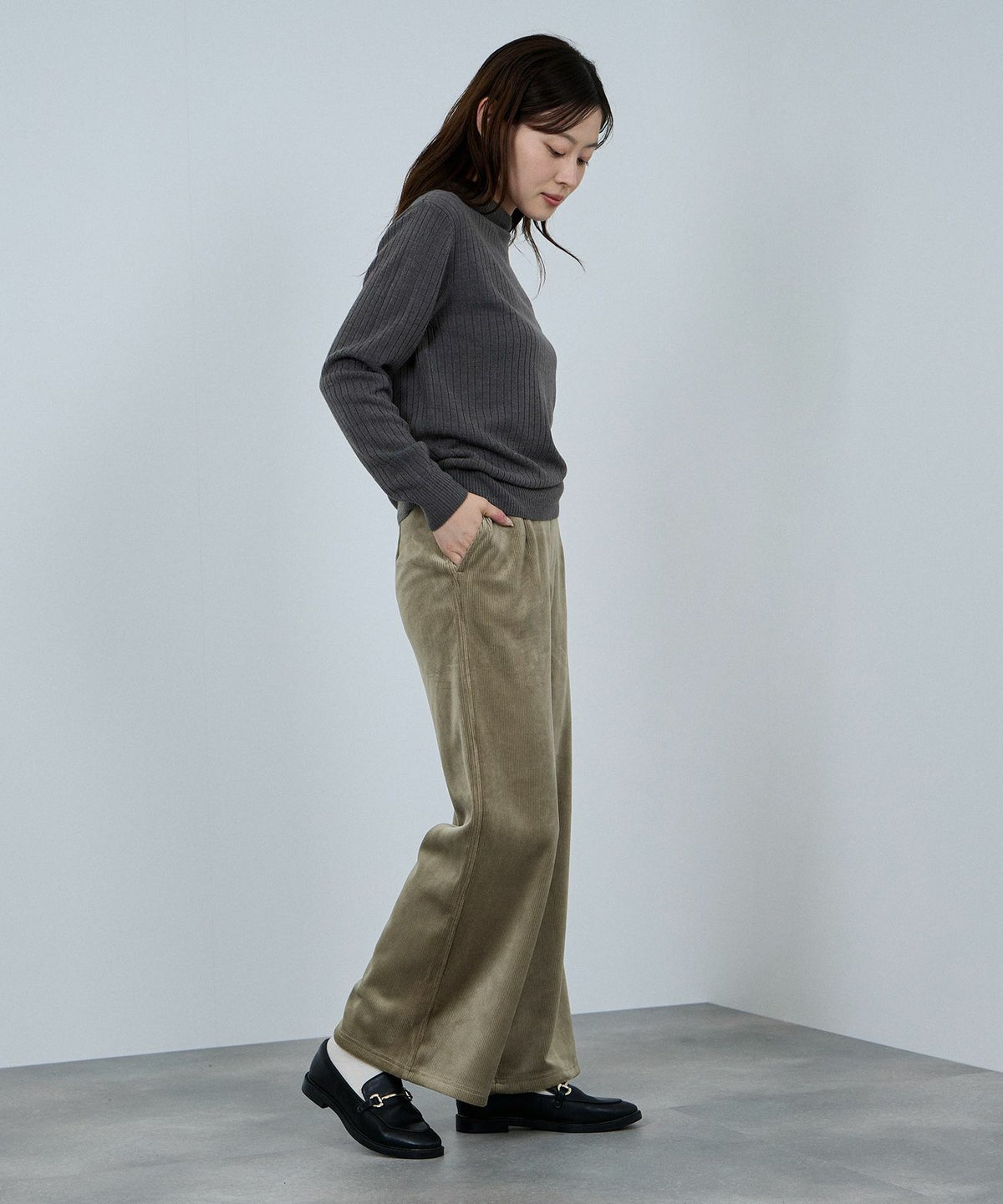 nAvy MAC HEAT コーデュロイ裏ベロアワイドパンツ レディース