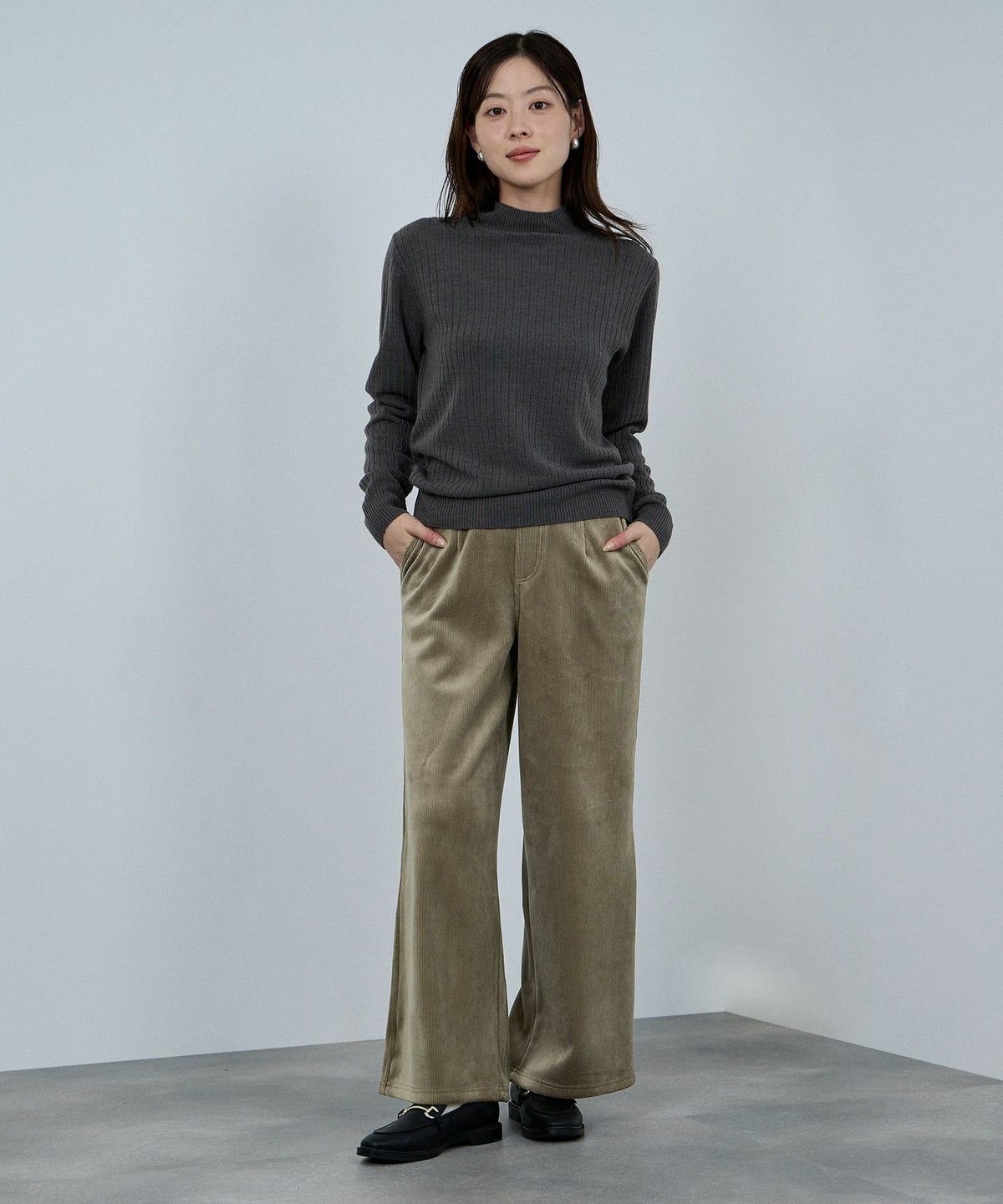 nAvy MAC HEAT コーデュロイ裏ベロアワイドパンツ レディース