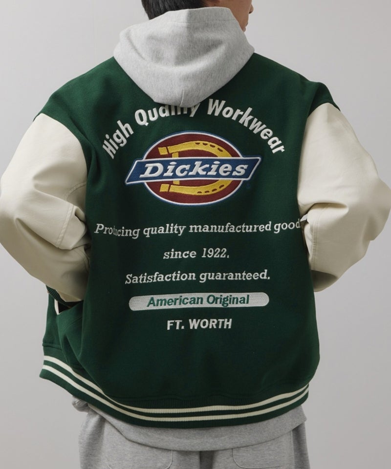 Dickies/ディッキーズ ロゴ刺繍 合成皮革切替 スタジアムジャンパー商品画像-3
