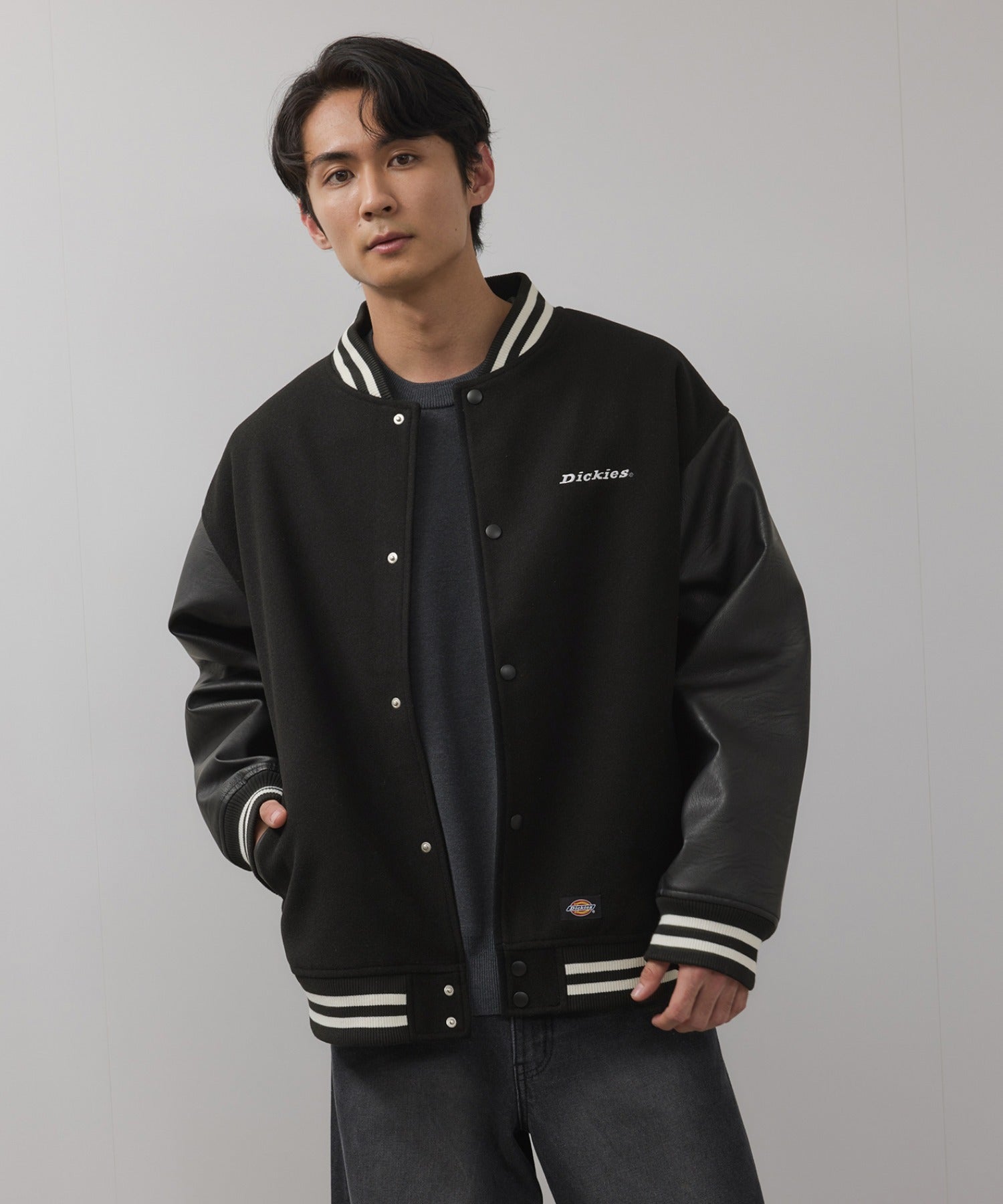 Dickies/ディッキーズ ロゴ刺繍 合成皮革切替 スタジアムジャンパー