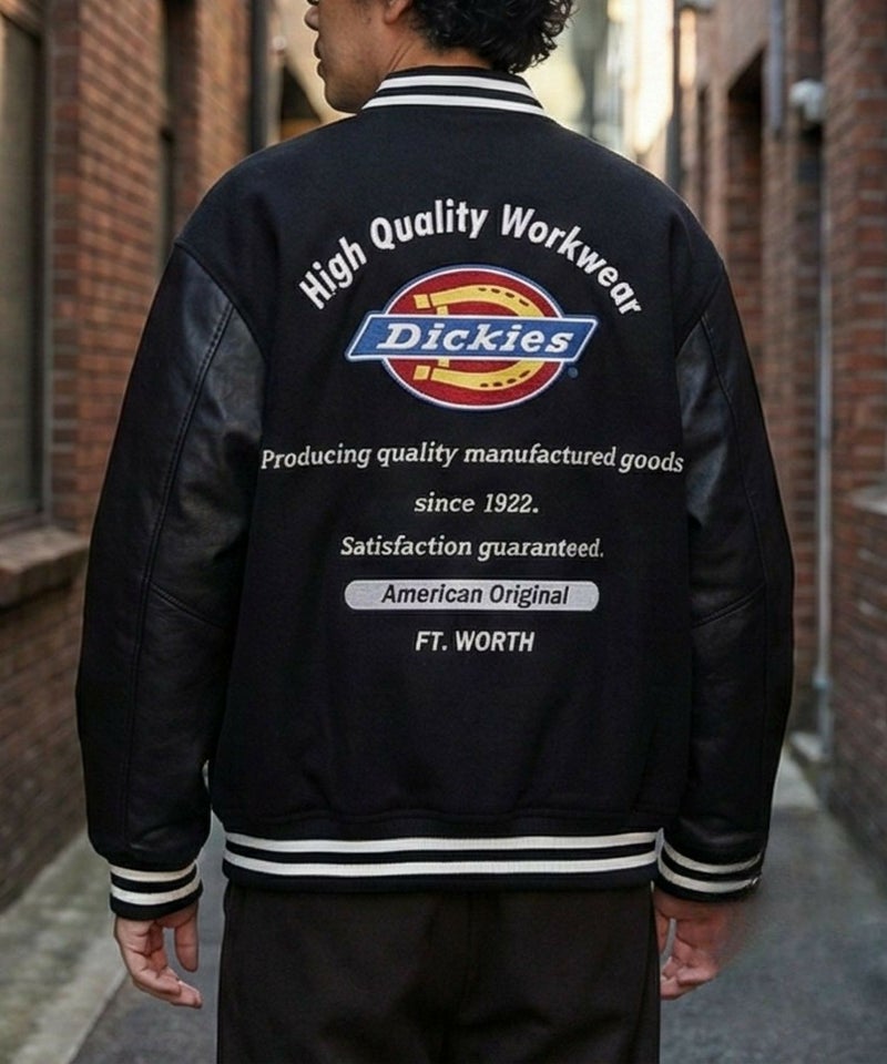 Dickies/ディッキーズ ロゴ刺繍 合成皮革切替 スタジアムジャンパー商品画像-12