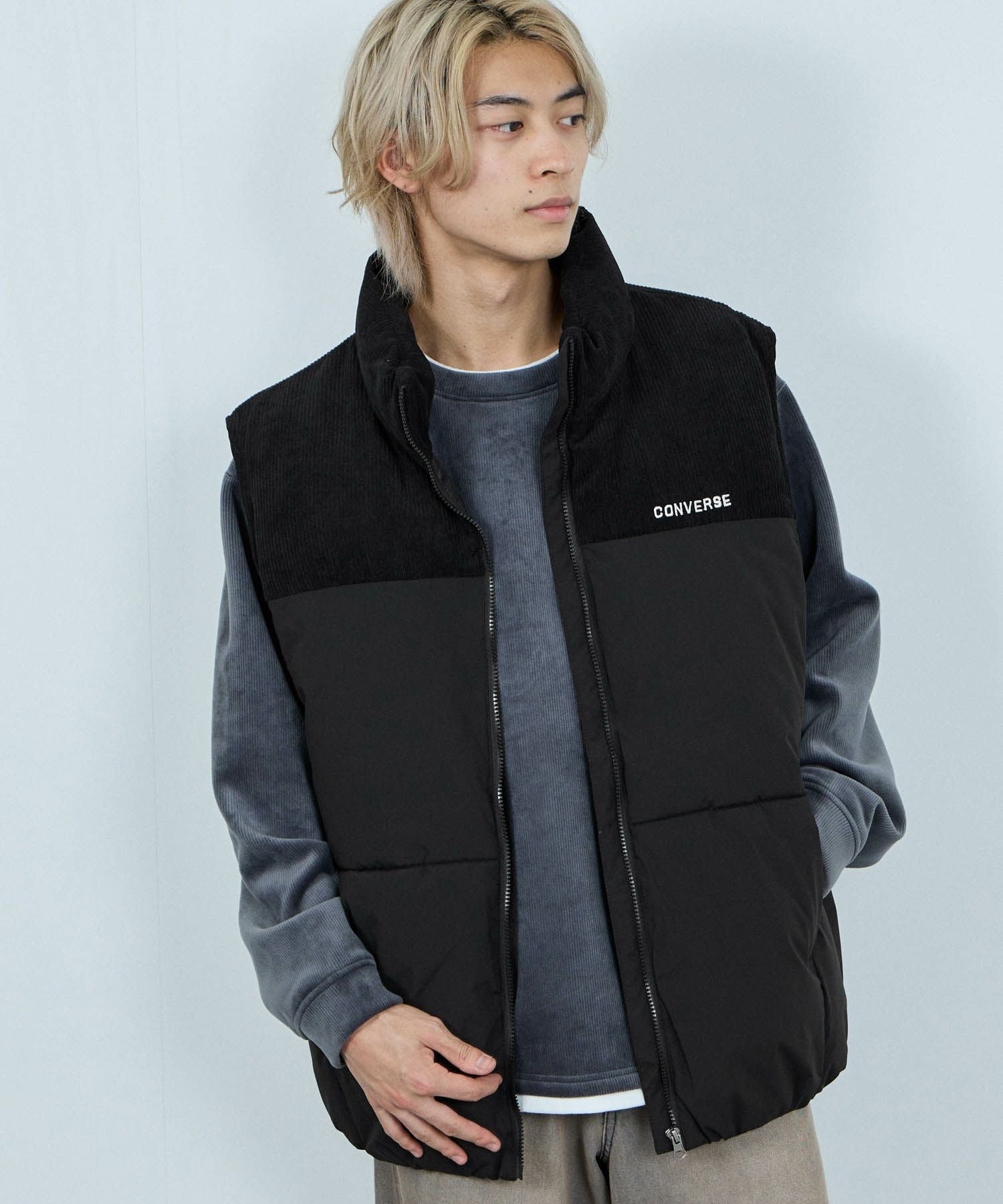 CONVERSE」 ベスト M ブラック メンズ メンズ ベスト コンバース 切替 