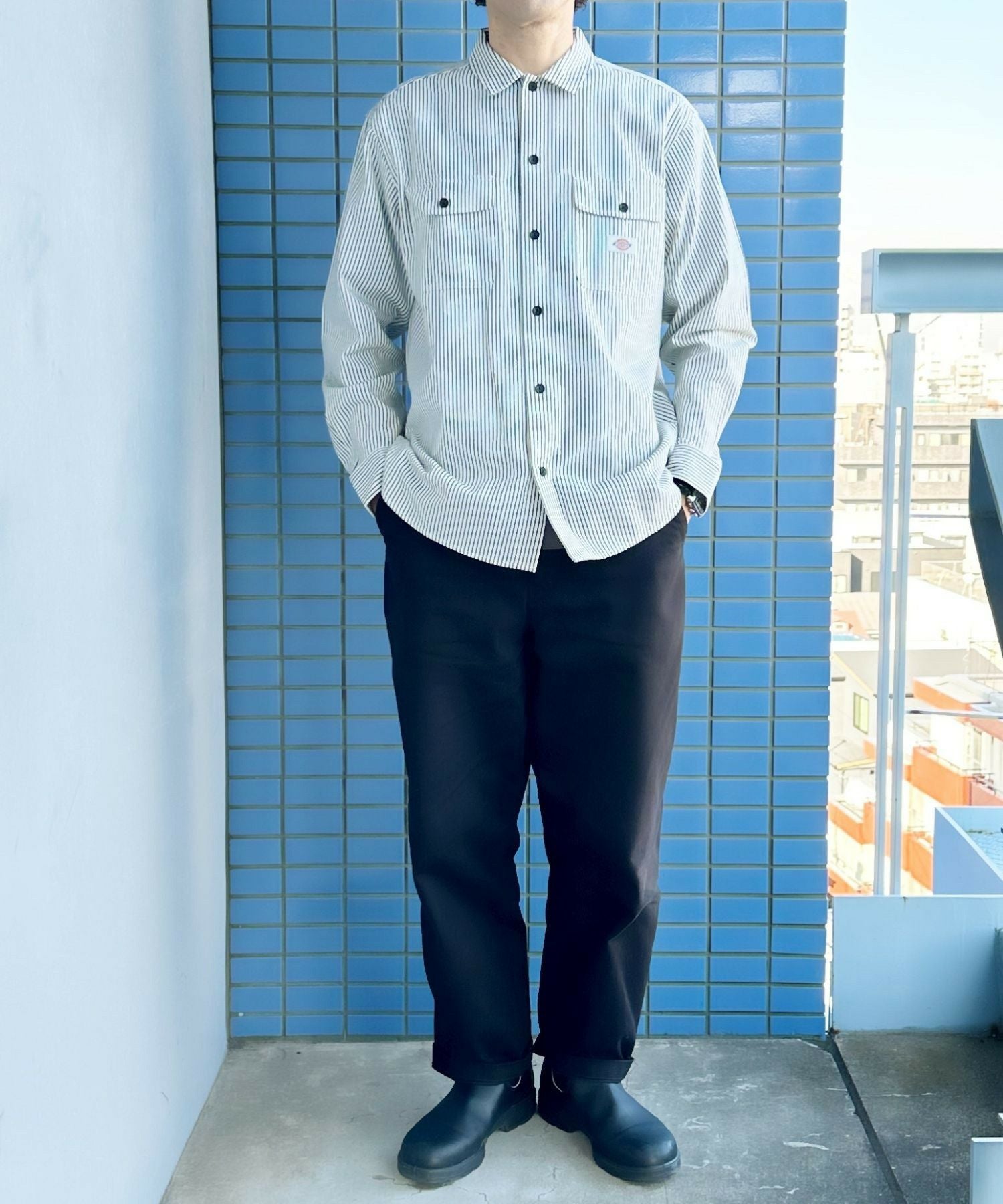 Dickies ヒッコリーストライプ ワークシャツ フラップポケット仕様