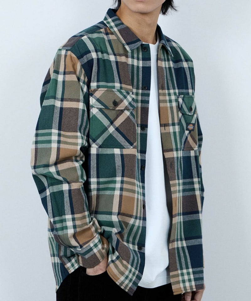 【別注】Dickies 100% Cotton Plaid Work Shirt Long Sleeve Unisex 綿100%チェック柄ワークシャツ ユニセックス メンズ商品画像-13