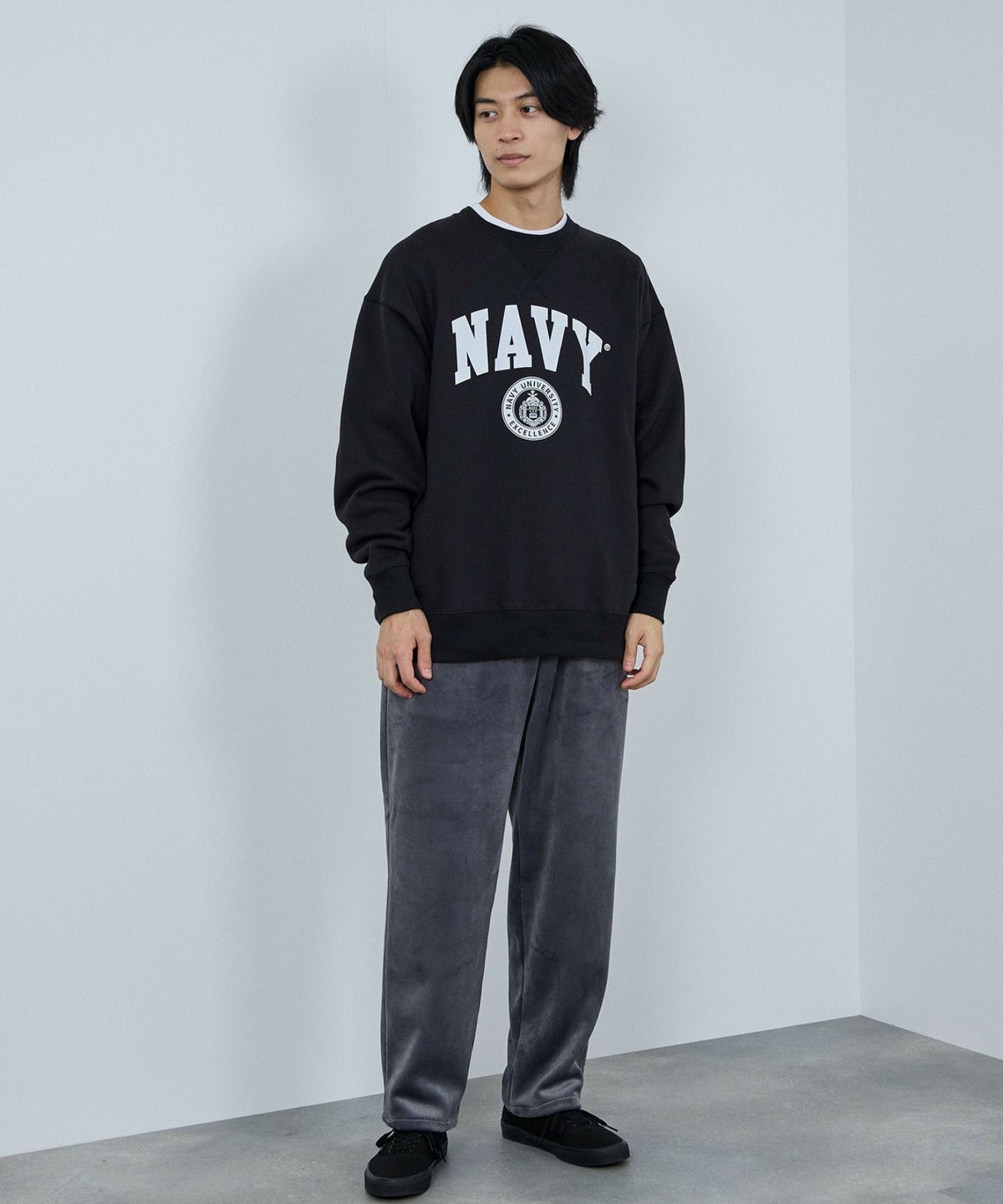 NAVY ウォッシュバルーントレーナー メンズ