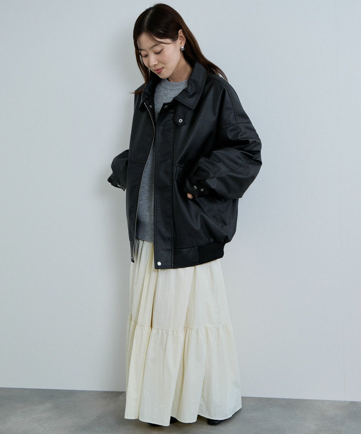 nAvy レザー調ブルゾン レディース