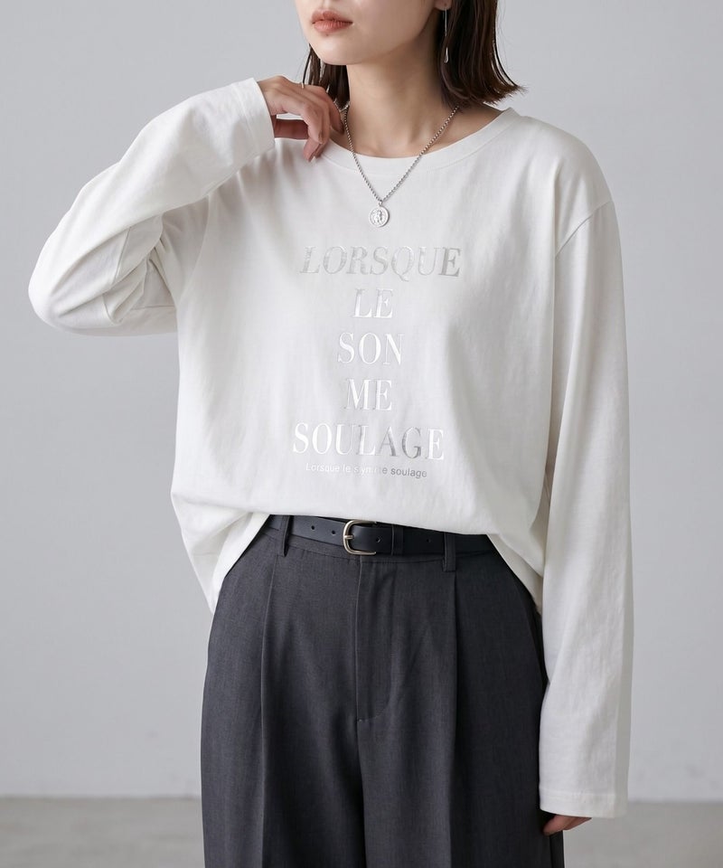 Idnes  箔ロゴプリントロングスリーブTシャツ レディース メール便 対応商品商品画像-1