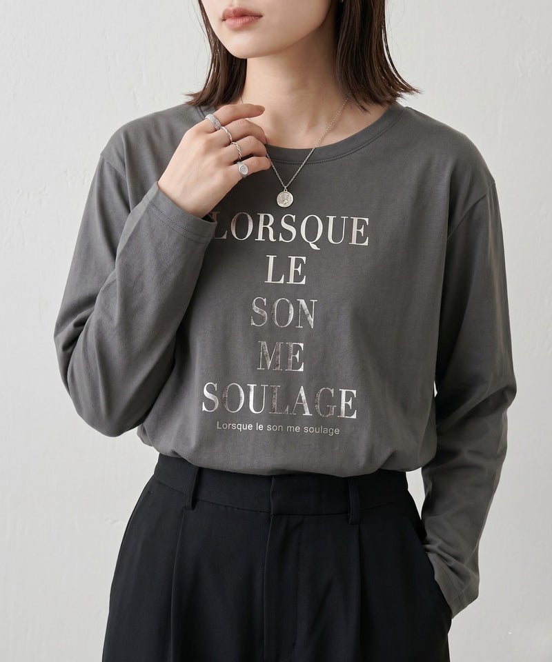 Idnes  箔ロゴプリントロングスリーブTシャツ レディース メール便 対応商品商品画像-2