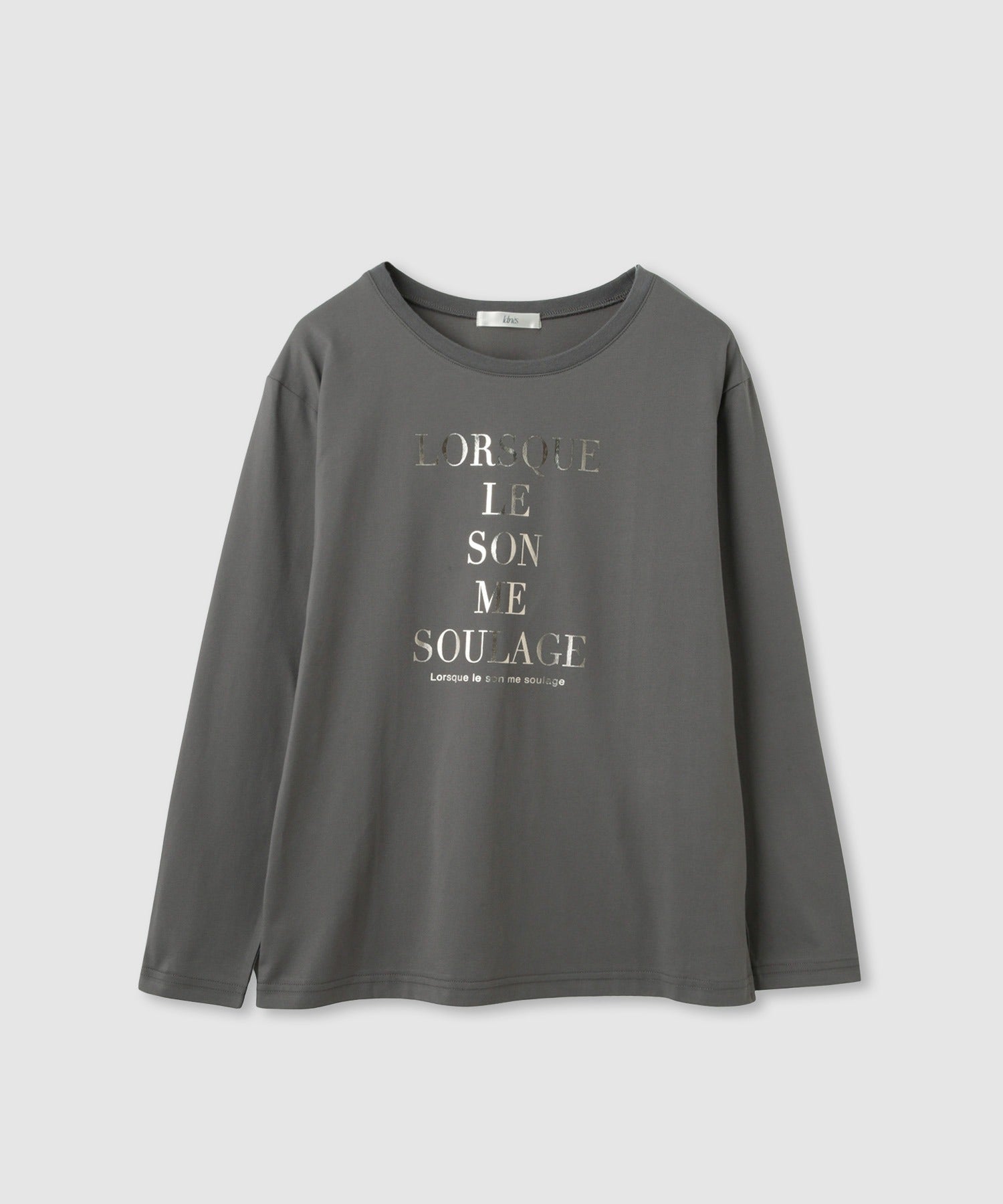 マチャット プリントロングTシャツ（グレー） Idnes 箔ロゴプリントロングスリーブTシャツ レディース