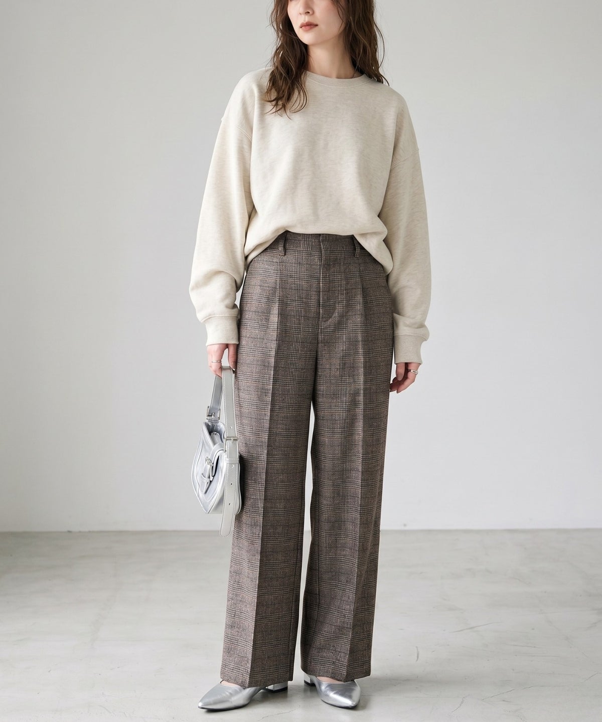 Idnes グレンチェックパンツ レディース