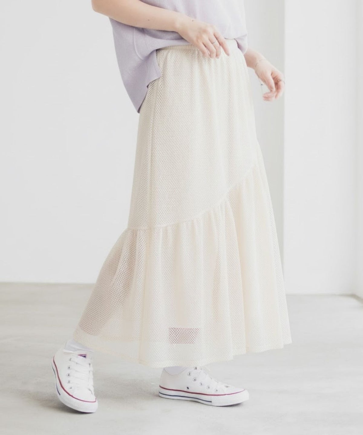 Idnes メッシュレーススカート レディース