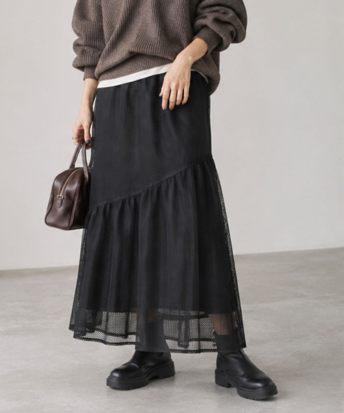 Idnes メッシュレーススカート レディース