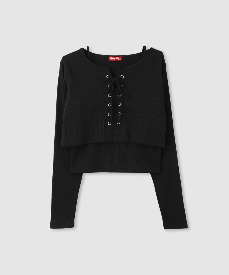 Simplify  レースアッププルオーバーアンサンブル キッズ メール便 対応商品商品画像-2