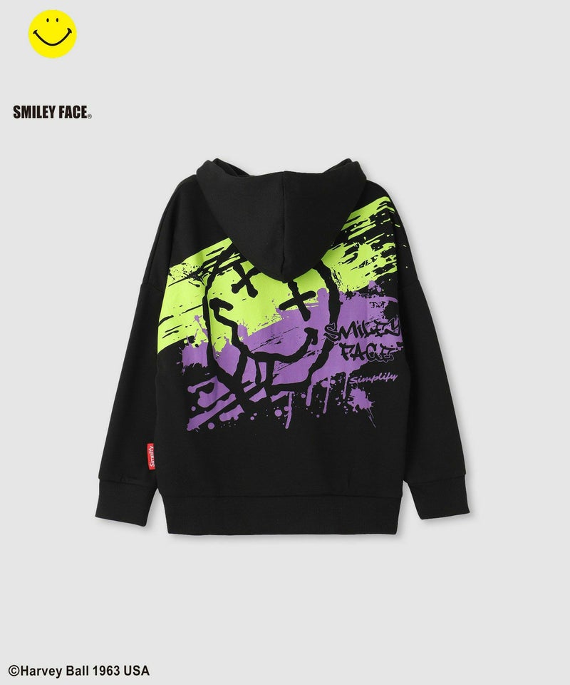 Simplify スマイリーフェイス ポンチ素材プリントビッグパーカー キッズ商品画像-2
