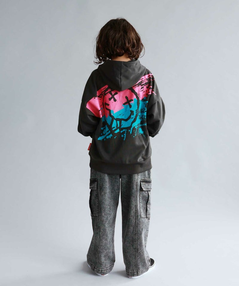 Simplify  スマイリーフェイス ポンチ素材プリントビッグパーカー キッズ商品画像-11