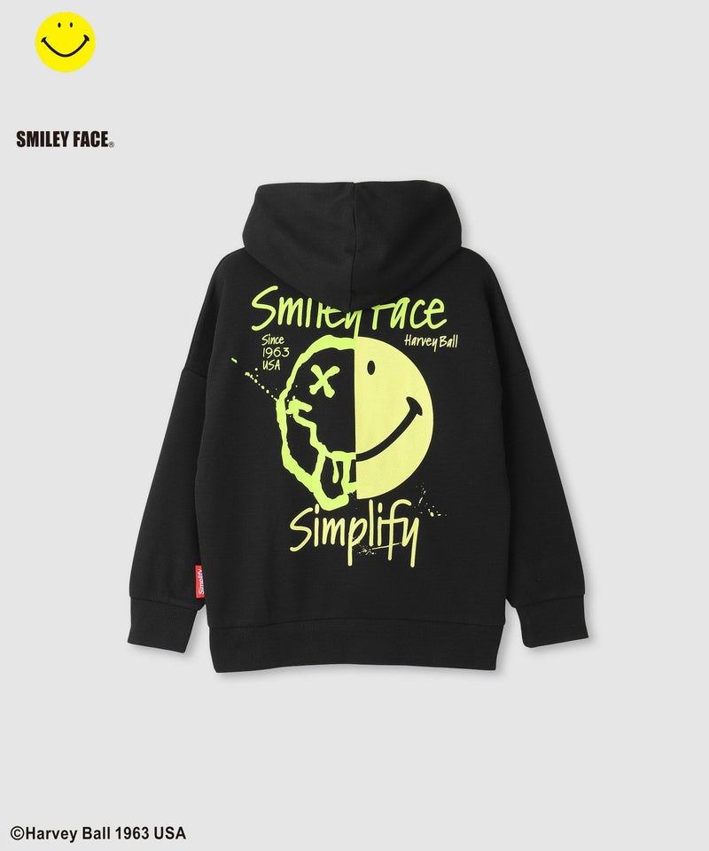 Simplify スマイリーフェイス ポンチ素材プリントビッグパーカー キッズ商品画像-2