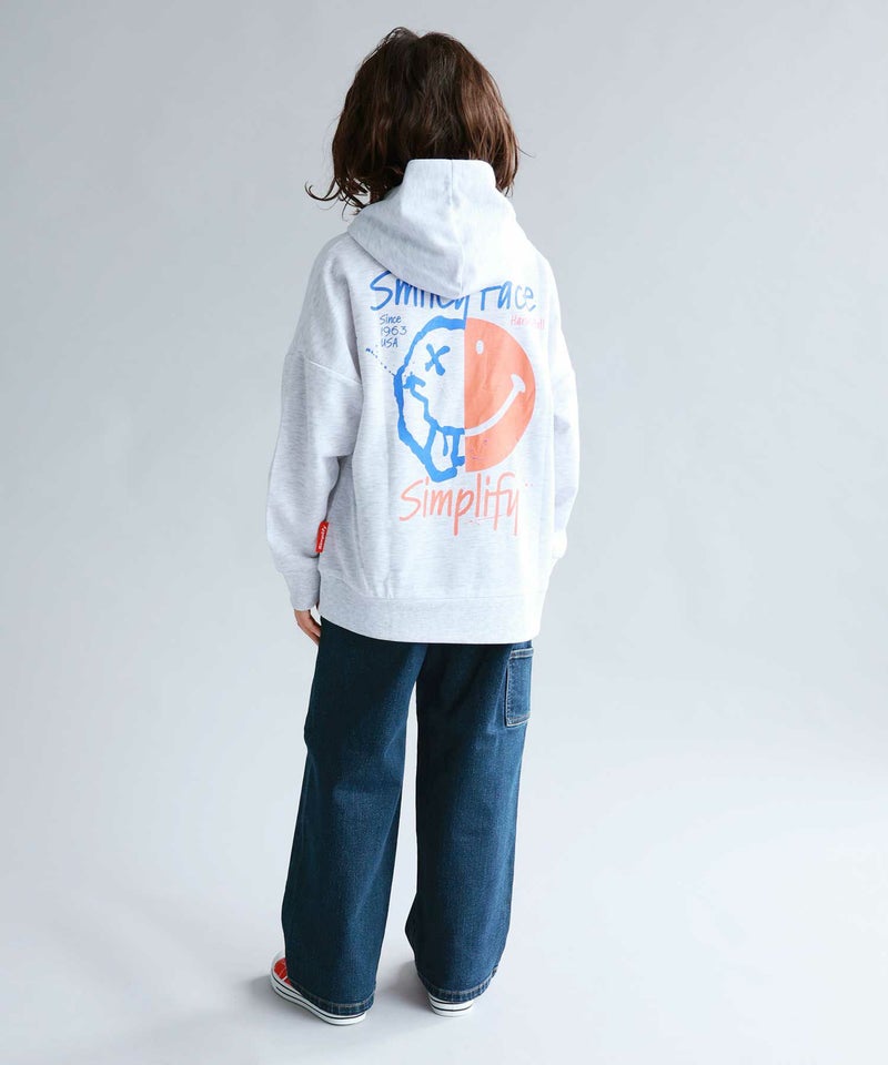 Simplify スマイリーフェイス ポンチ素材プリントビッグパーカー キッズ商品画像-5