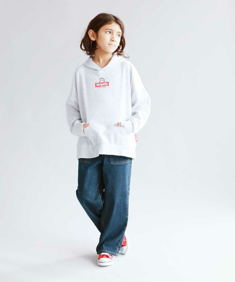 Simplify  スマイリーフェイス ポンチ素材プリントビッグパーカー キッズ商品画像-7