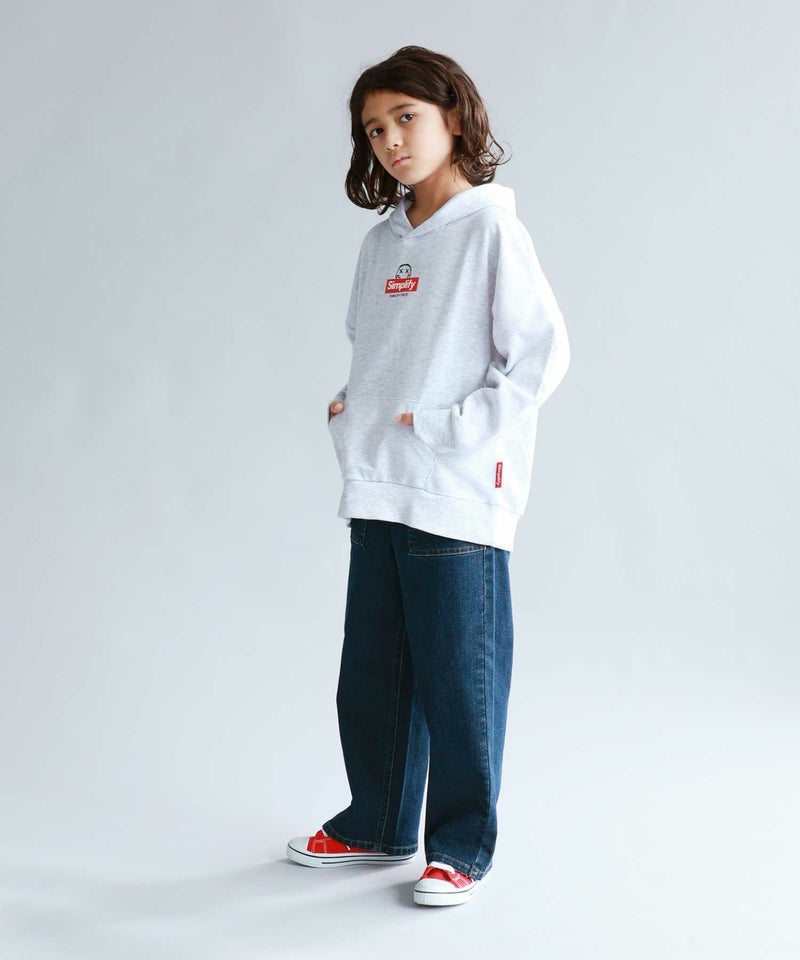 Simplify スマイリーフェイス ポンチ素材プリントビッグパーカー キッズ商品画像-8