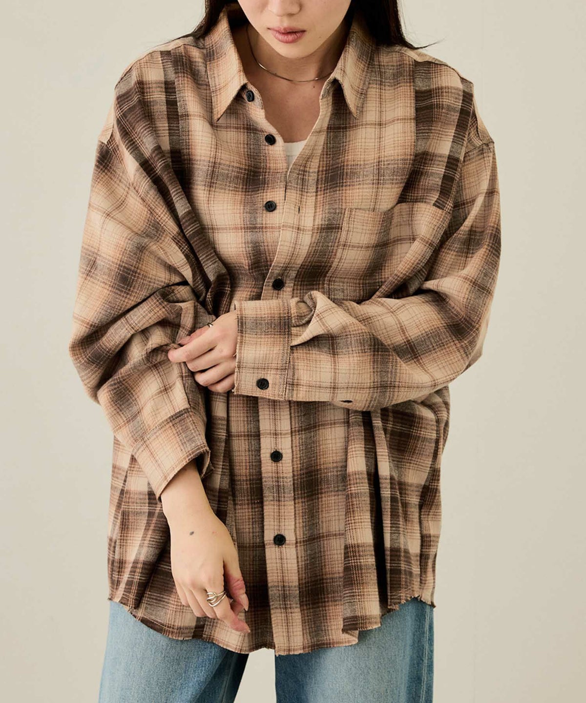 nAvy オンブレ切替ネルシャツ レディース