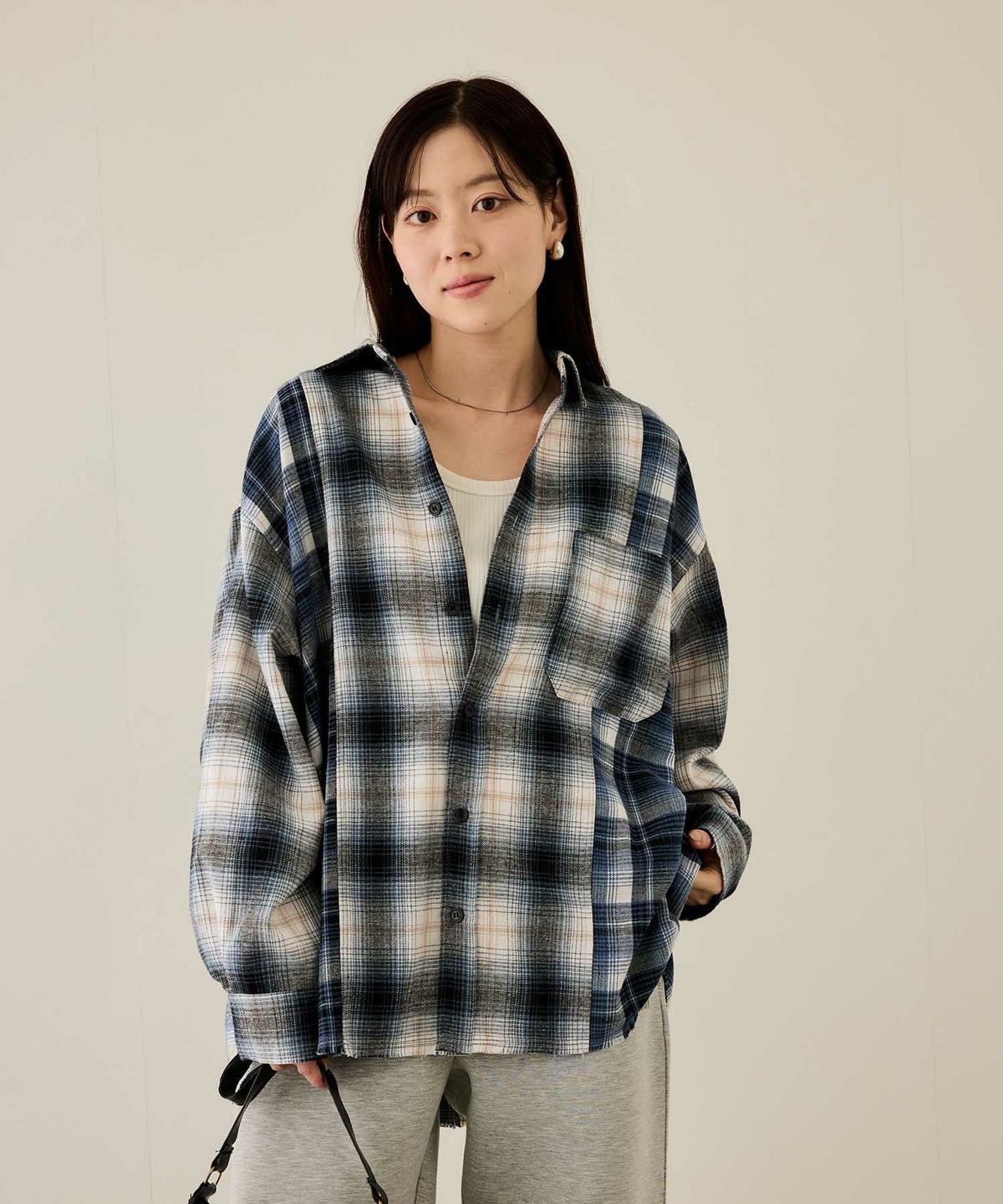 nAvy オンブレ切替ネルシャツ レディース