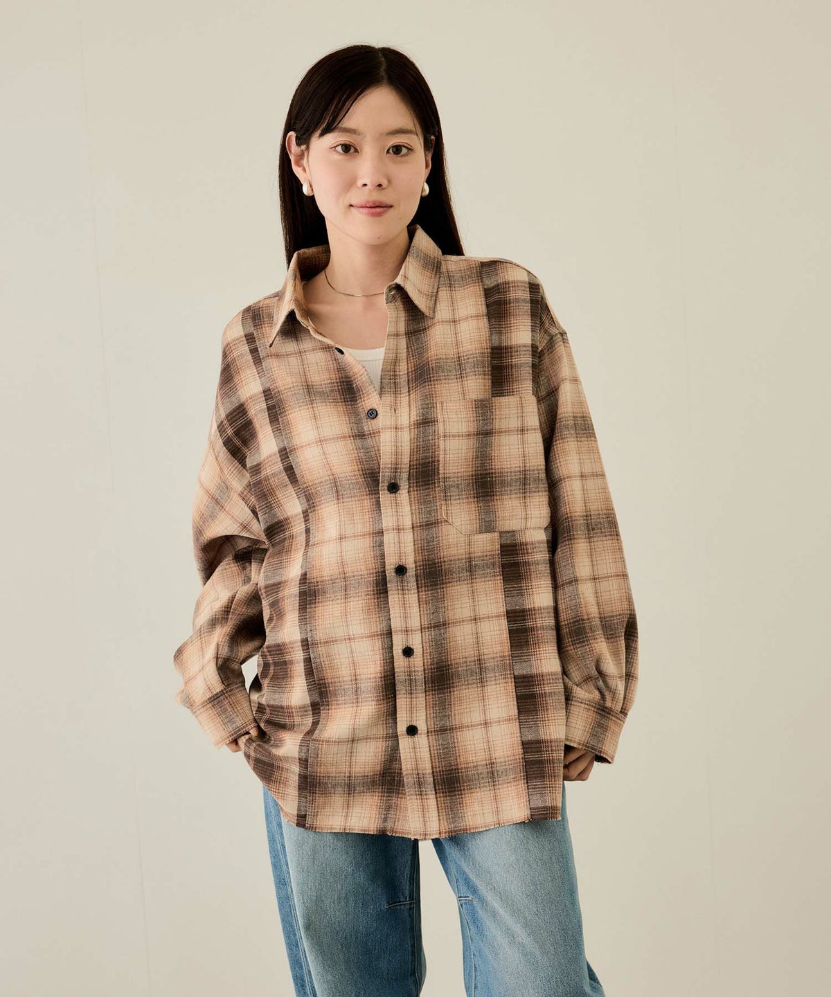 nAvy オンブレ切替ネルシャツ レディース