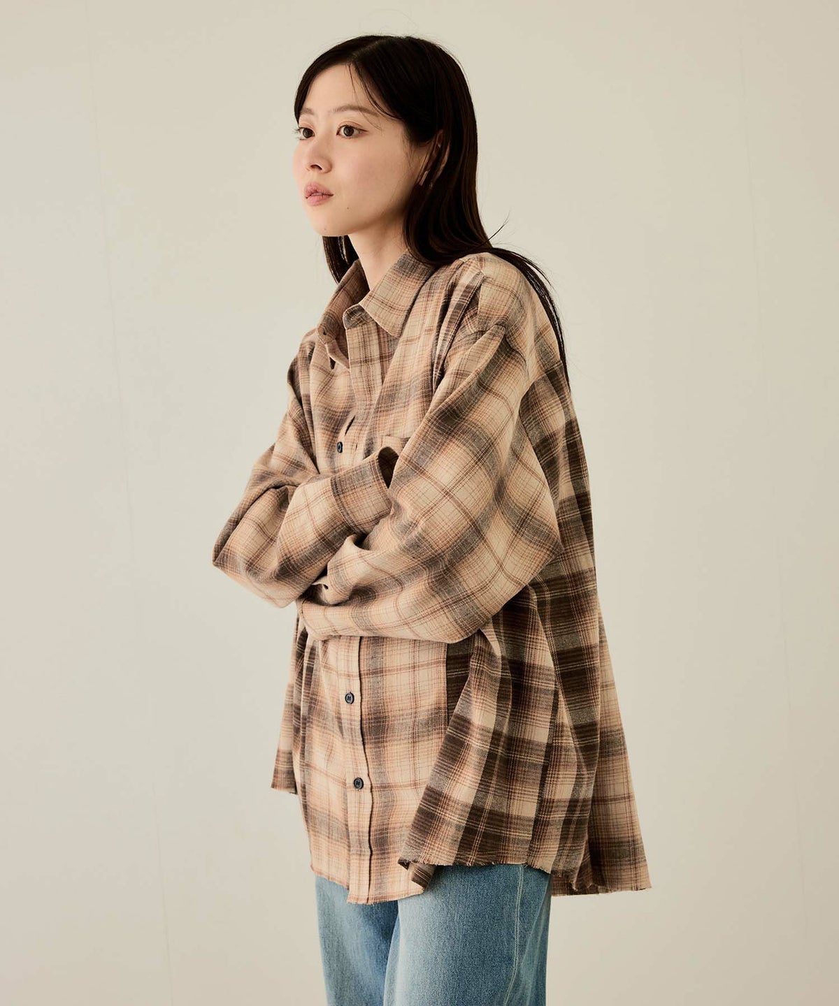 nAvy オンブレ切替ネルシャツ レディース