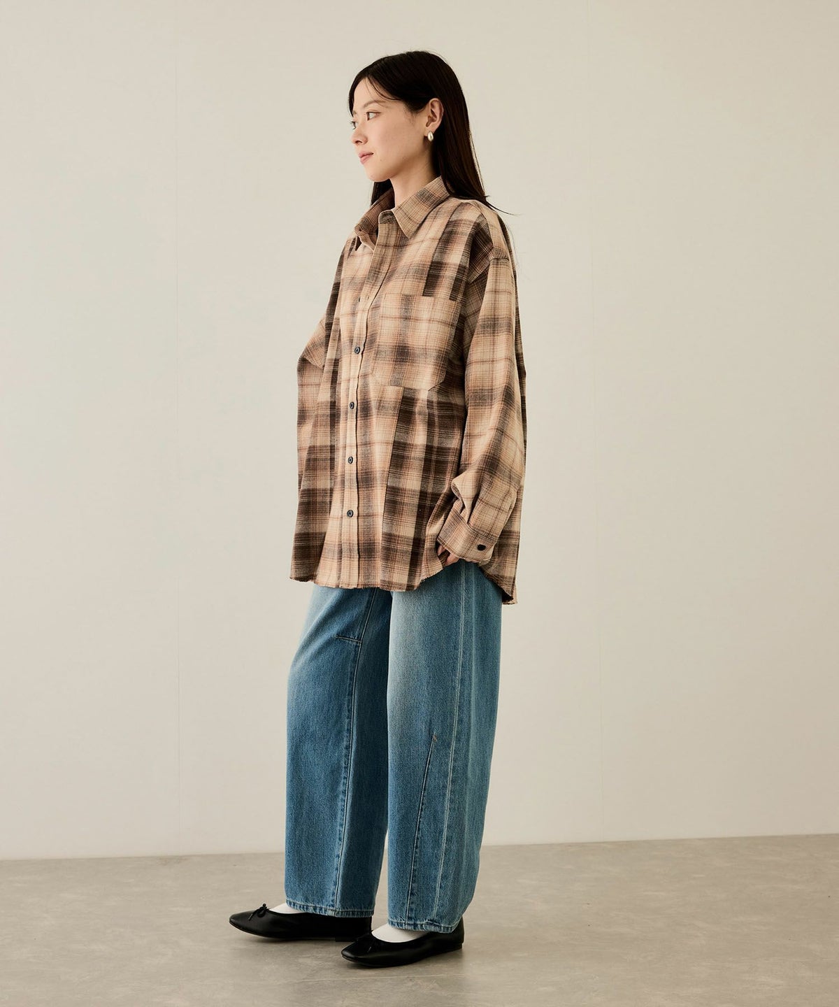 nAvy オンブレ切替ネルシャツ レディース