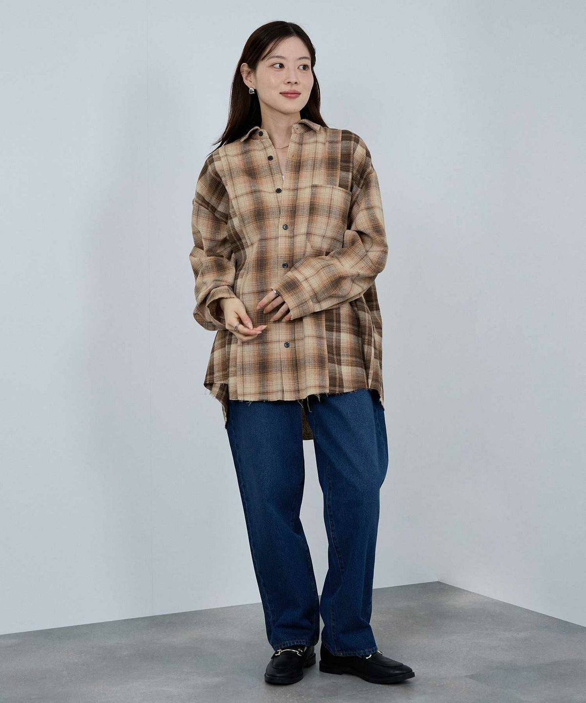 nAvy オンブレ切替ネルシャツ レディース