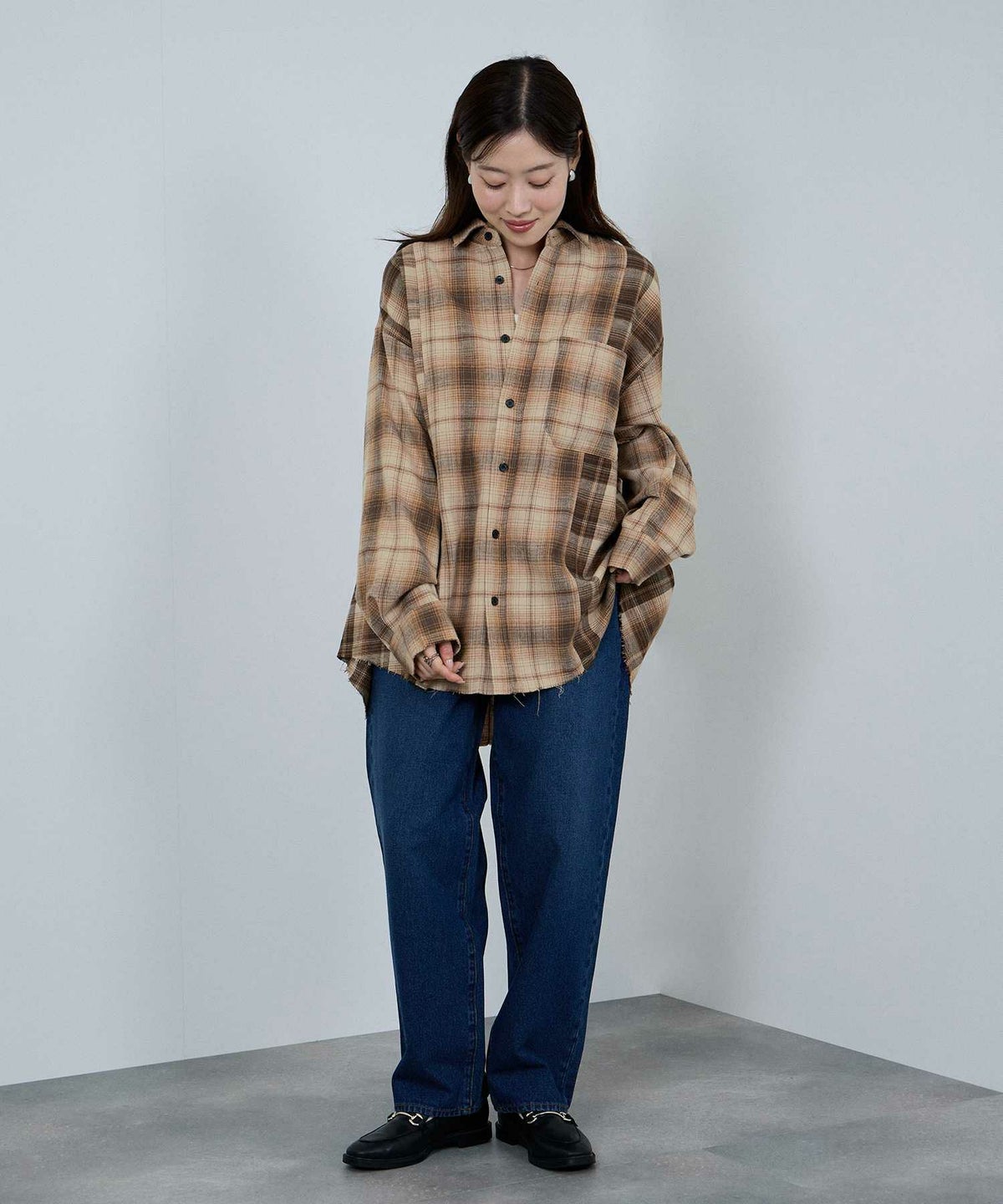 nAvy オンブレ切替ネルシャツ レディース