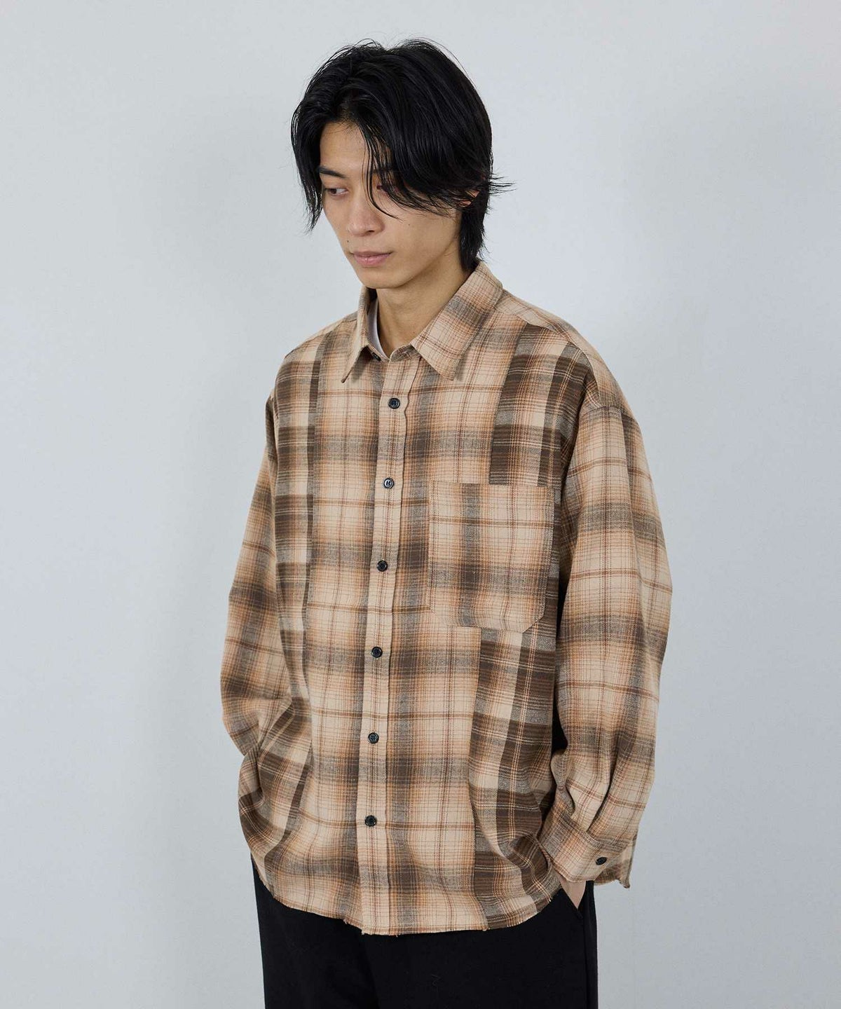 nAvy オンブレ切替ネルシャツ レディース