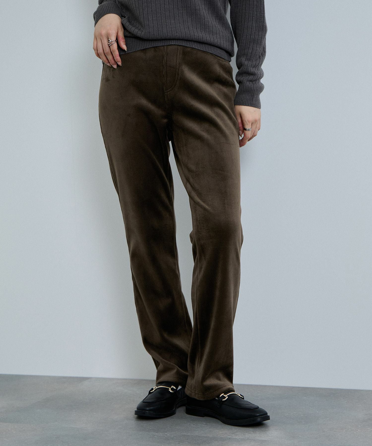 nAvy MAC HEAT コーデュロイ裏ベロアストレートパンツ レディース