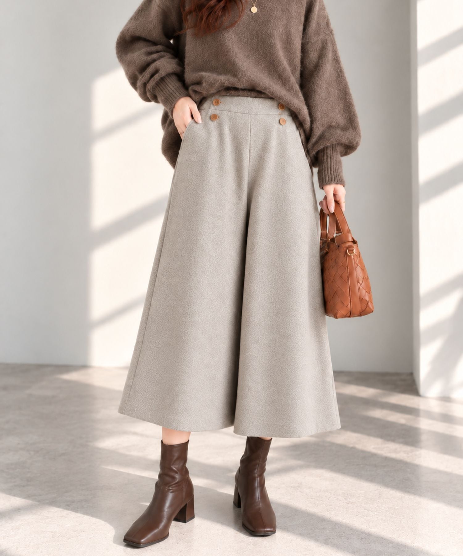 nAvy ニットワイドクロップドパンツ レディース