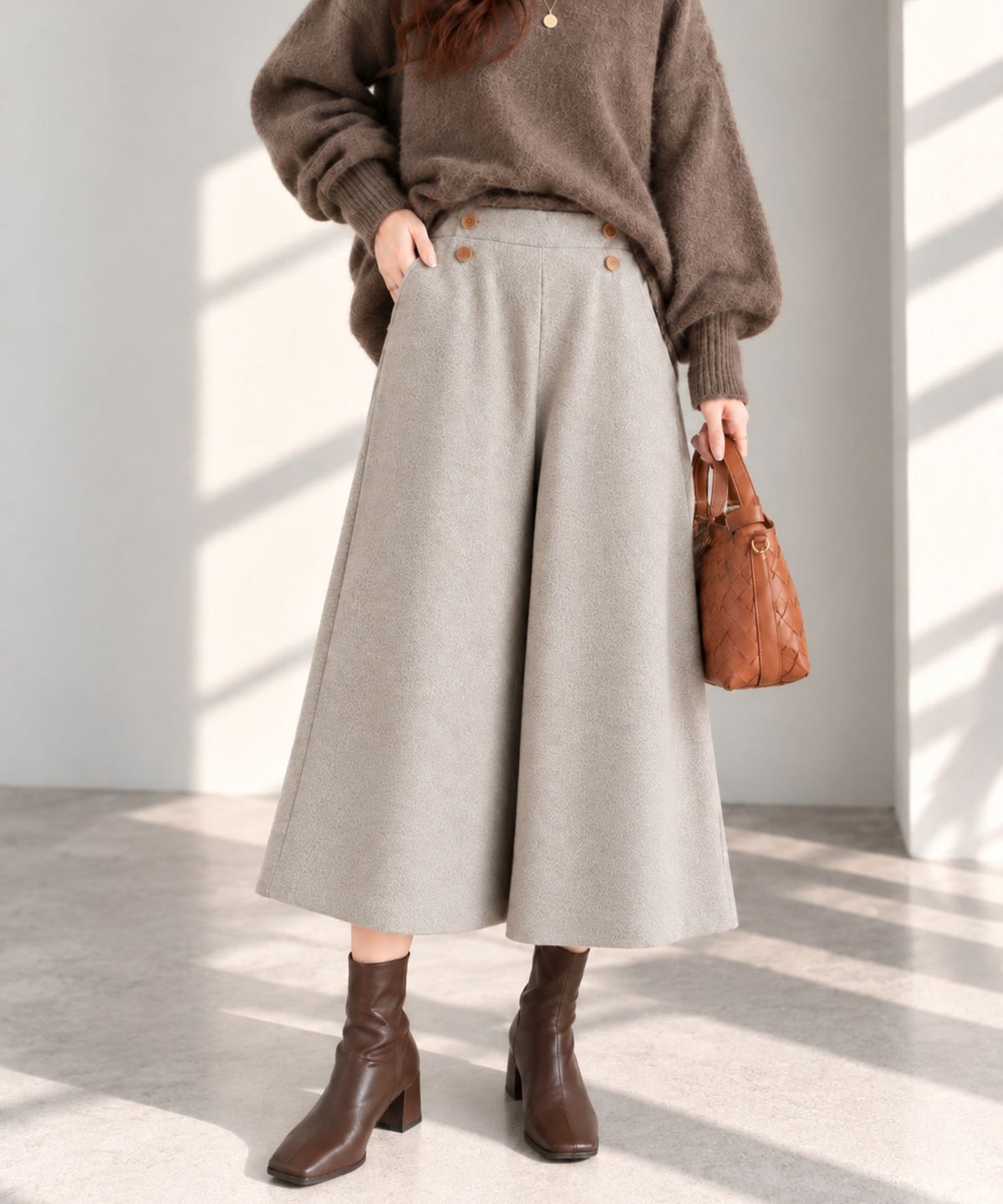 nAvy ニットワイドクロップドパンツ レディース