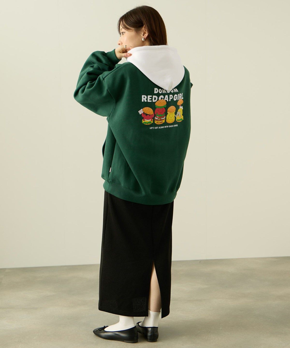 RED CAP GIRL×ドムドムハンバーガー 裏起毛配色フーディー メンズ【数量限定トートバッグをプレゼント】