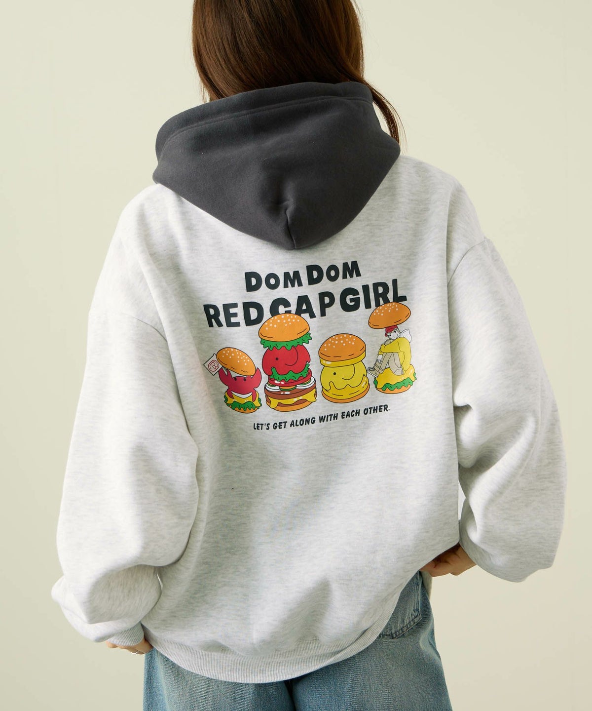 RED CAP GIRL×ドムドムハンバーガー 裏起毛配色フーディー メンズ【数量限定トートバッグをプレゼント】