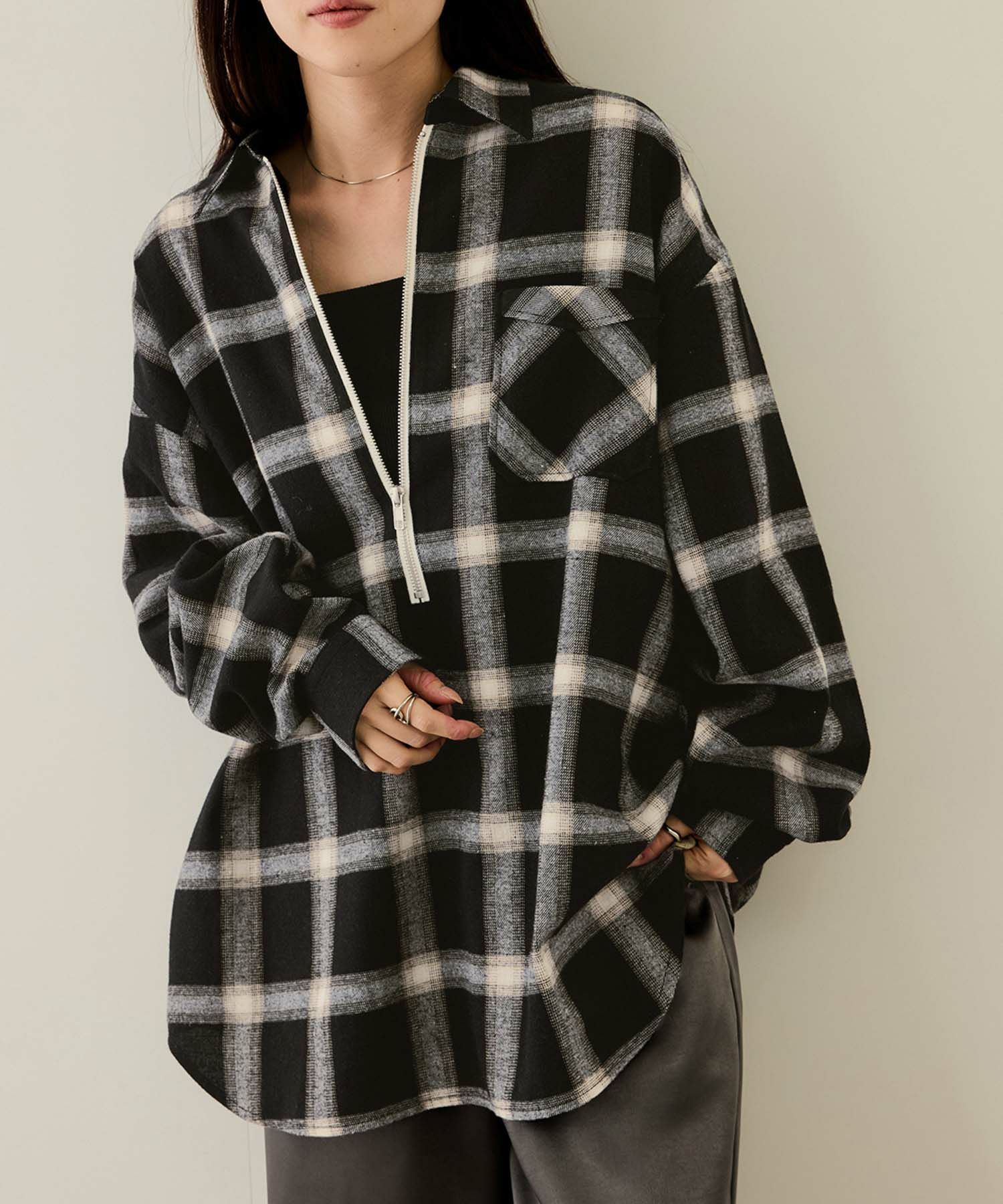 nAvy ハーフジップオンブレネルシャツ レディース