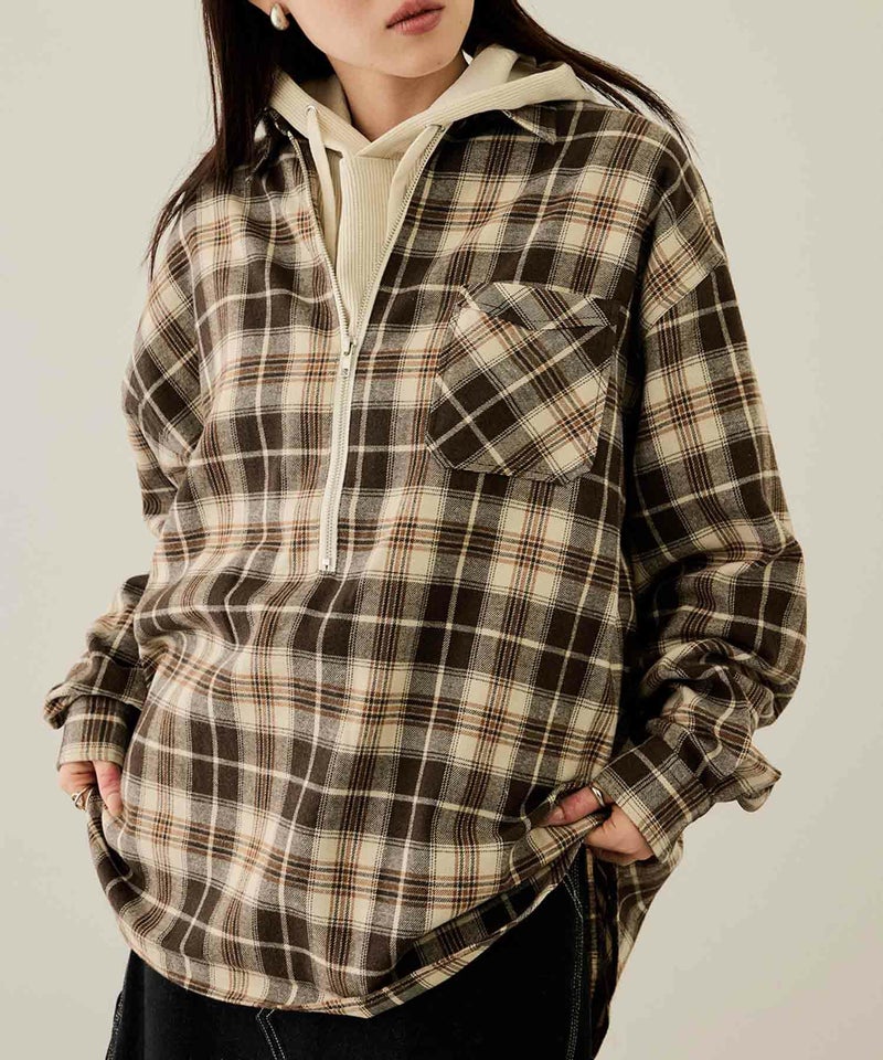 nAvy ハーフジップオンブレネルシャツ レディース商品画像-3