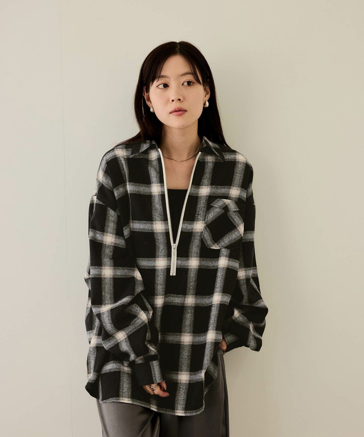 nAvy ハーフジップオンブレネルシャツ レディース